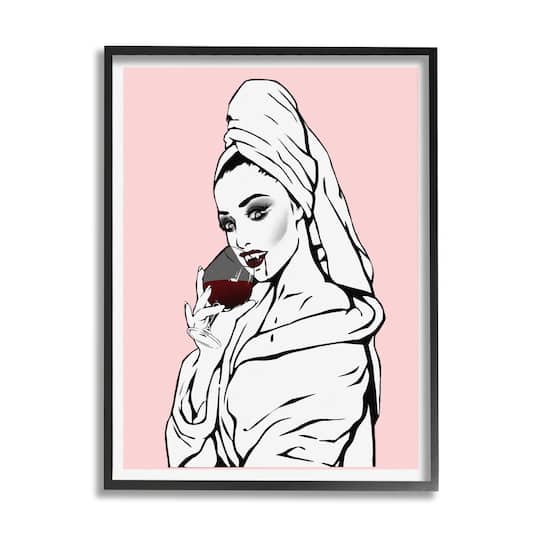 Stupell Industries Pink Vampire Fashionista Drinking Wine Framed Giclee Art